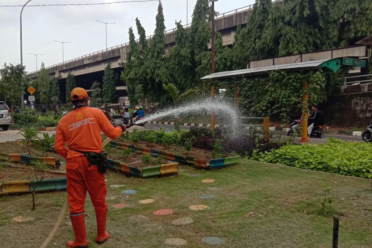 Pasukan PPSU Kelurahan Rawa Bunga Rawat Kawasan Penataan Titik Unggulan 